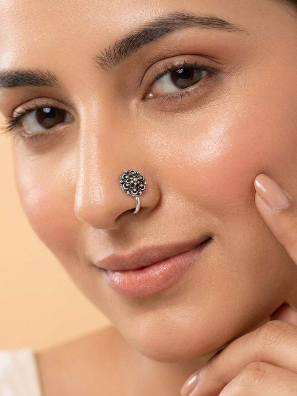925 SILLER Oxidised Rhodium Plating Silver Nosepin (Onesize)