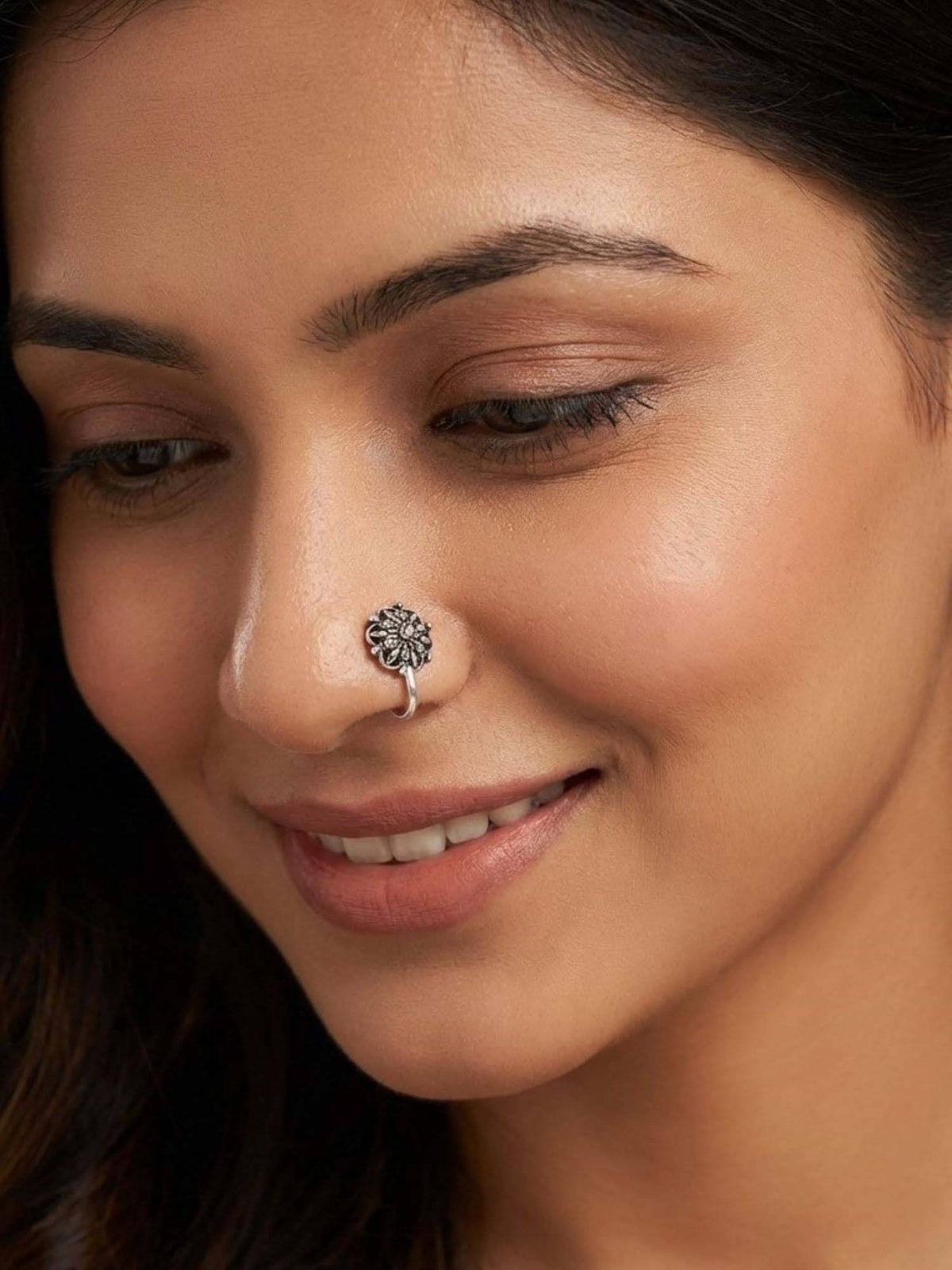 925 SILLER Oxidised Rhodium Plating Silver Nosepin (Onesize)