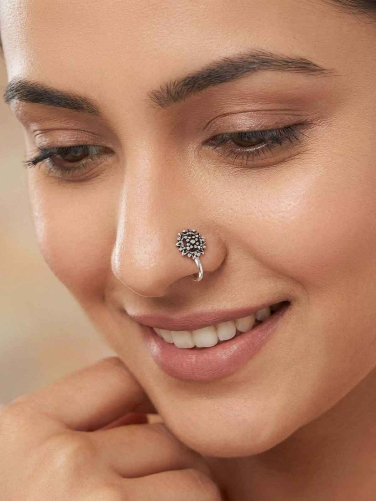 925 SILLER Oxidised Rhodium Plating Silver Nosepin (Onesize)