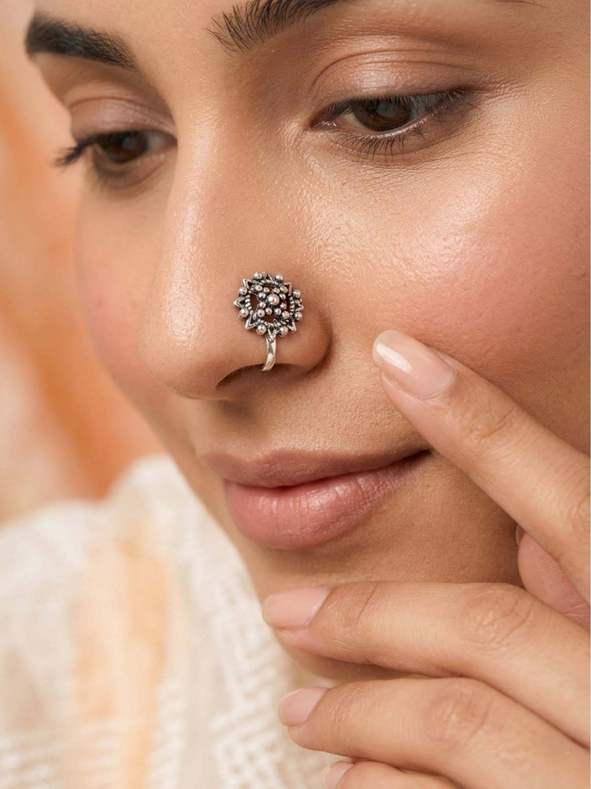 925 SILLER Oxidised Rhodium Plating Silver Nosepin (Onesize)