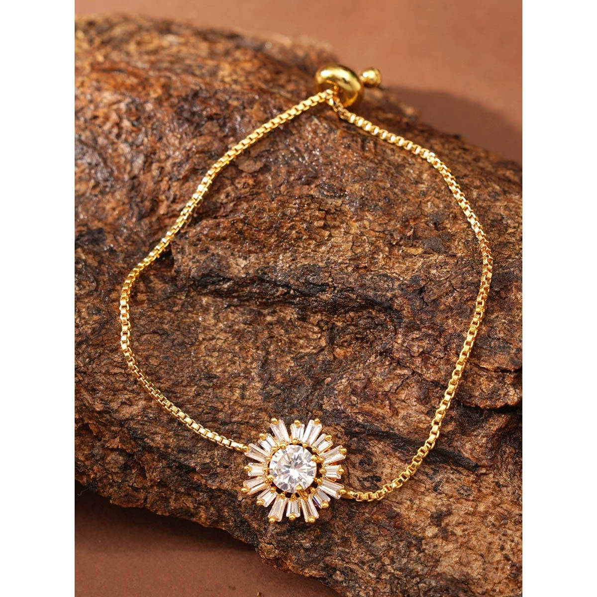 Abdesigns Gold Plated White American Diamond Studded Hand Bracelet