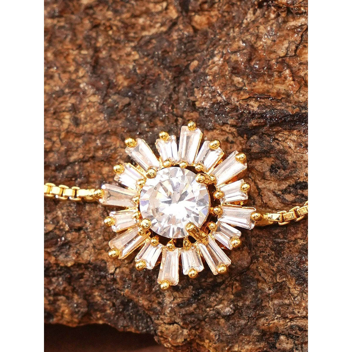 Abdesigns Gold Plated White American Diamond Studded Hand Bracelet