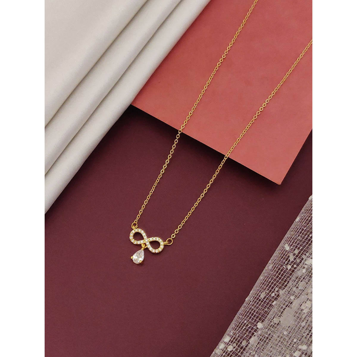 Abdesigns Unique Gold Plated American Diamond Necklace