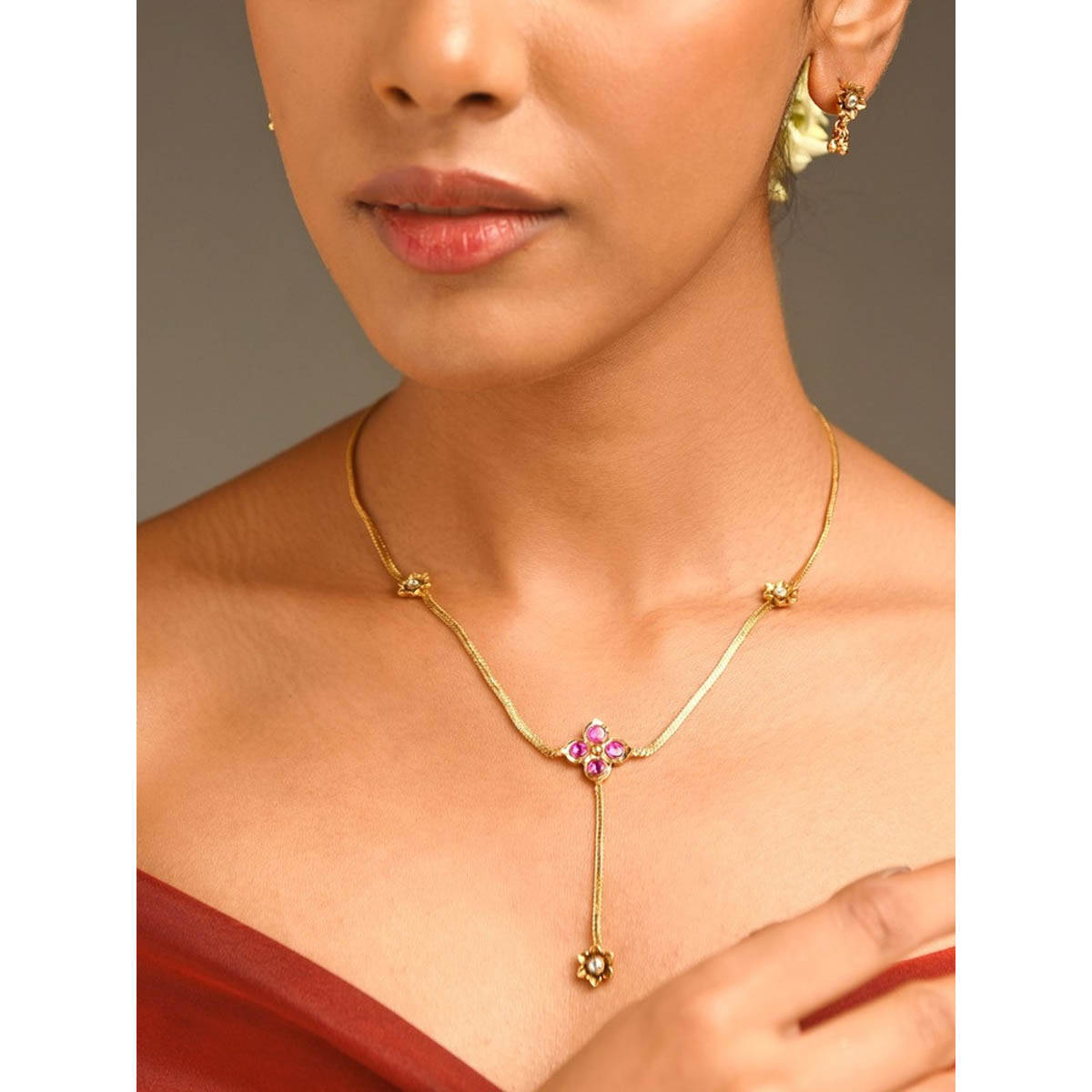 Abdesigns Sophisticated Gold Plated Pink Jewellery Set