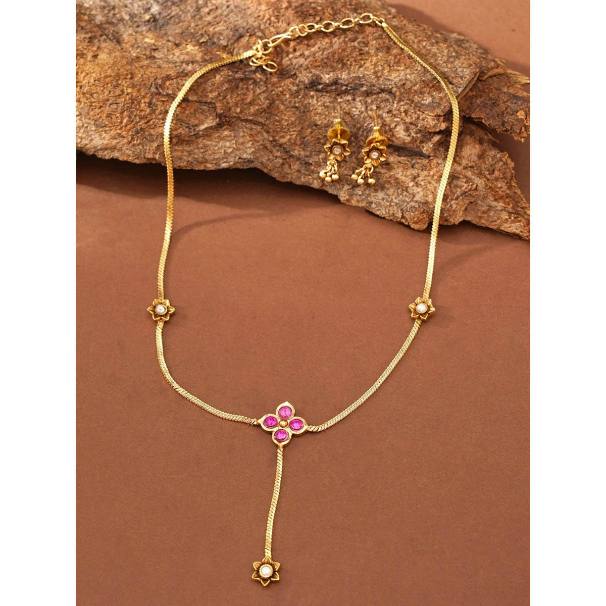 Abdesigns Sophisticated Gold Plated Pink Jewellery Set