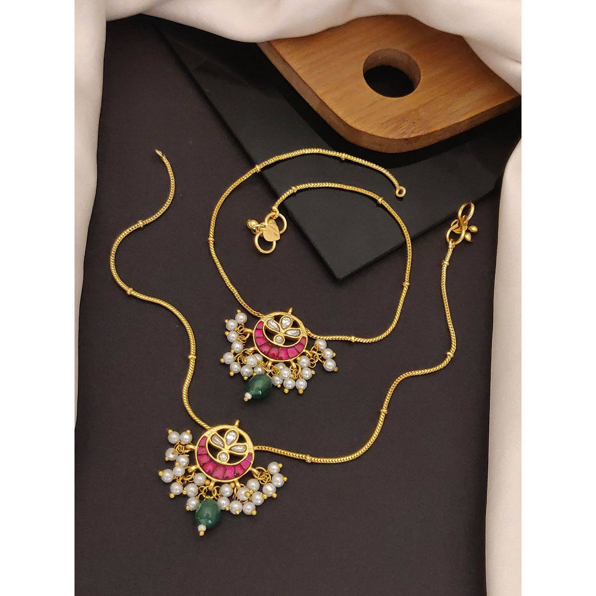Abdesigns Enchanting Multi-Colour Pachi Kundan Gold Plated Anklet