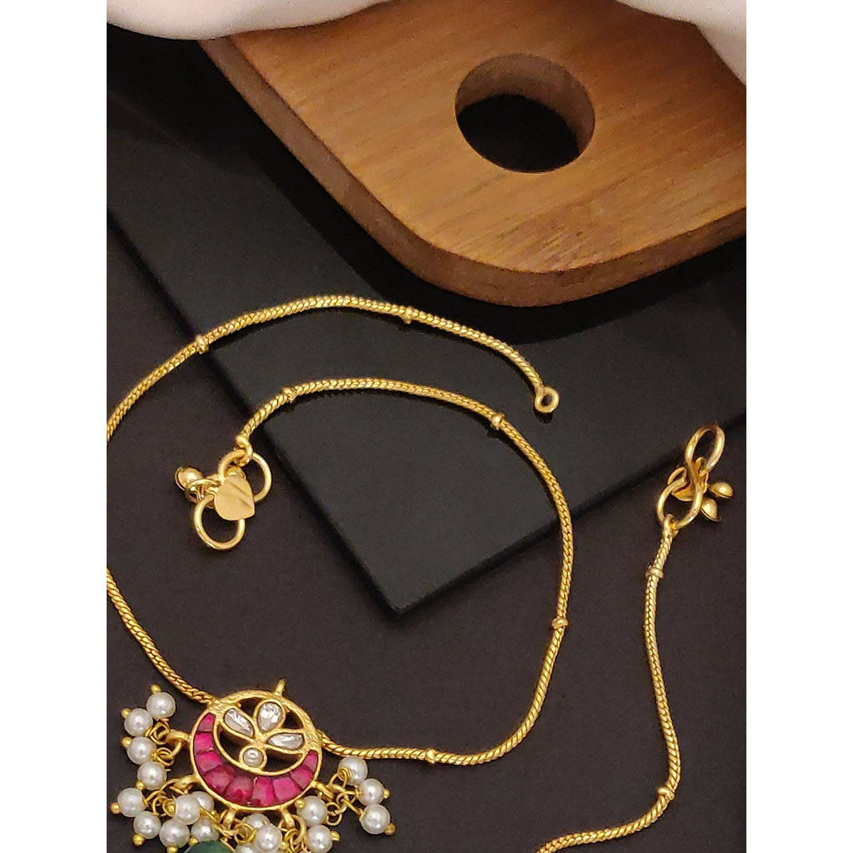 Abdesigns Enchanting Multi-Colour Pachi Kundan Gold Plated Anklet
