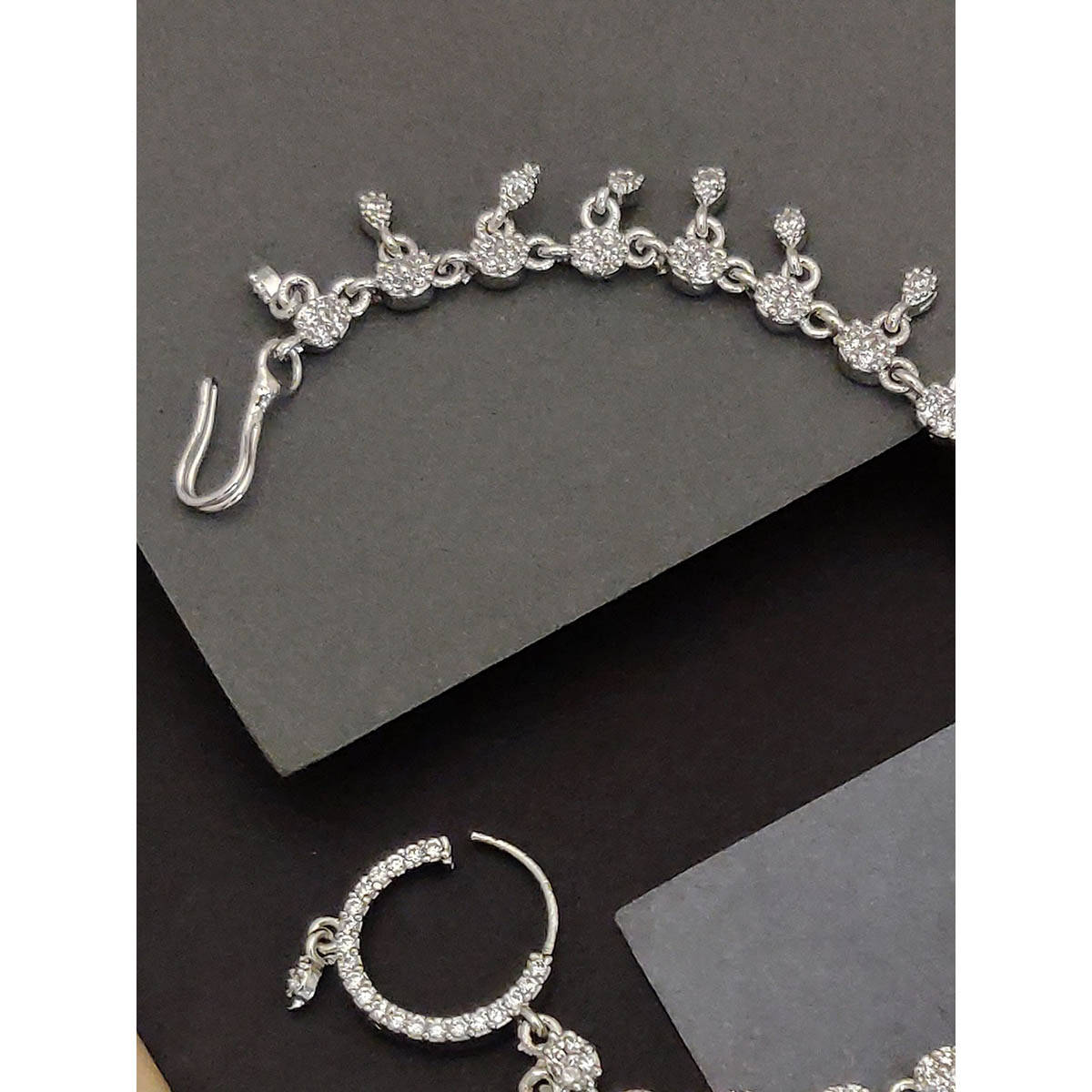 Abdesigns Silver-Plated Cubic Zirconia Chained Nose Ring With Chain