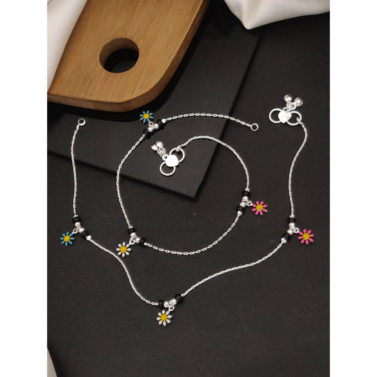 Abdesigns Enchanting Silver Plated Flower Gold Plated Anklet