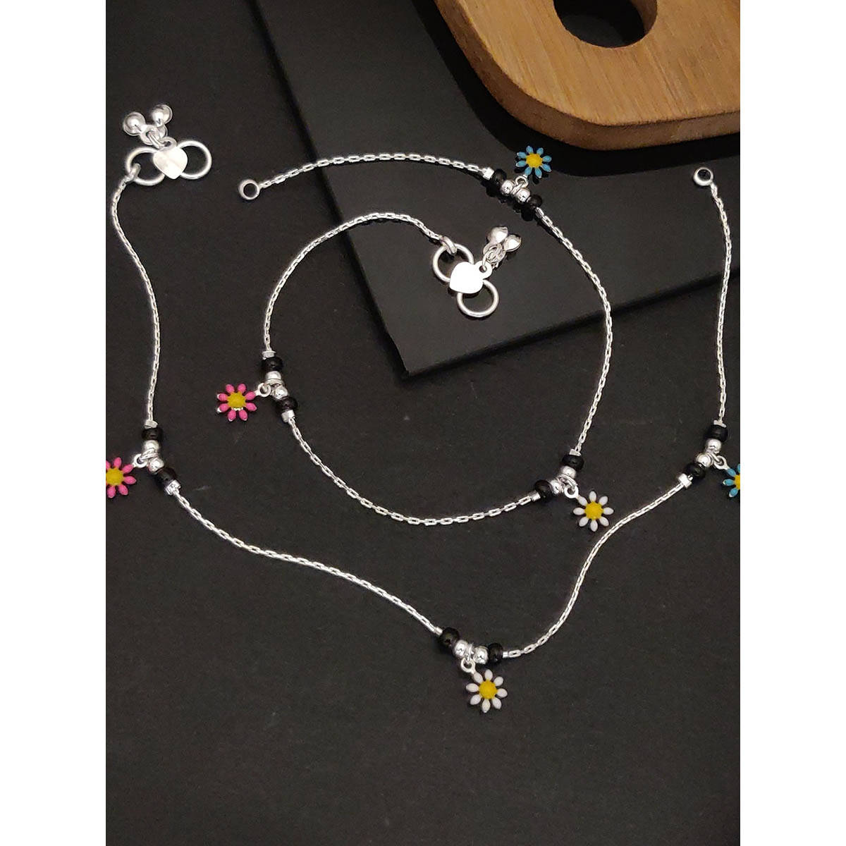 Abdesigns Enchanting Silver Plated Flower Gold Plated Anklet