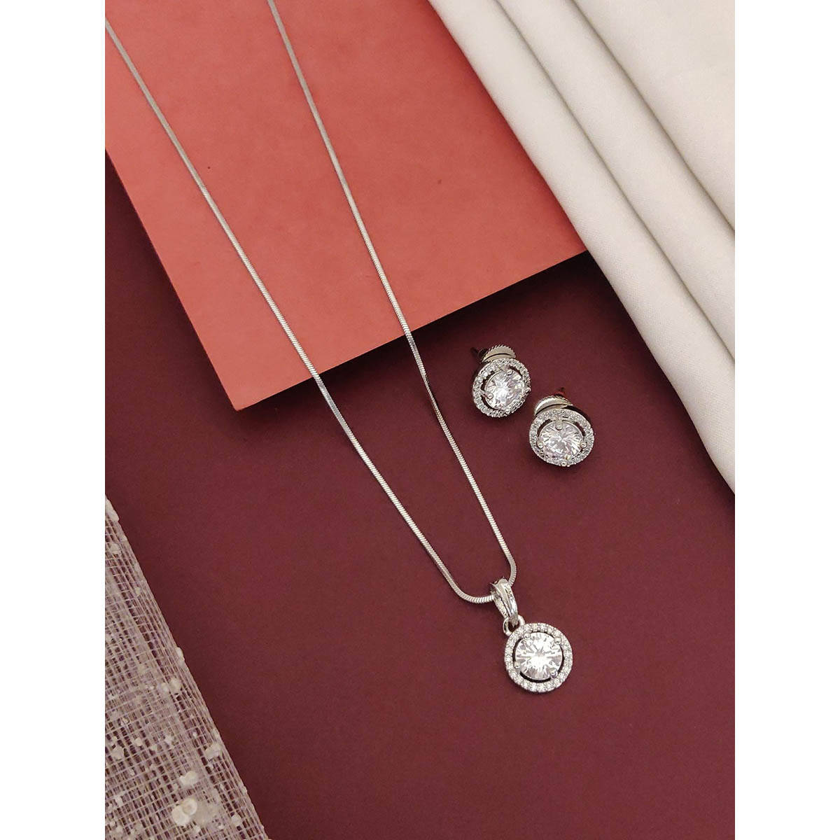 Abdesigns Sophisticated Silver Plated Cz Diamond Jewellery Set