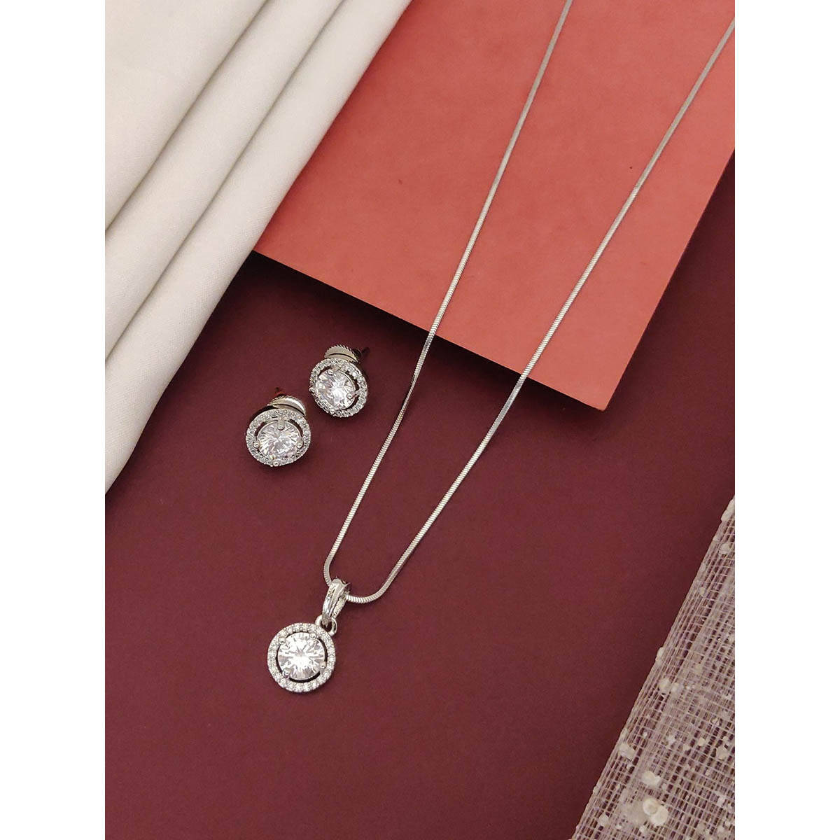 Abdesigns Sophisticated Silver Plated Cz Diamond Jewellery Set