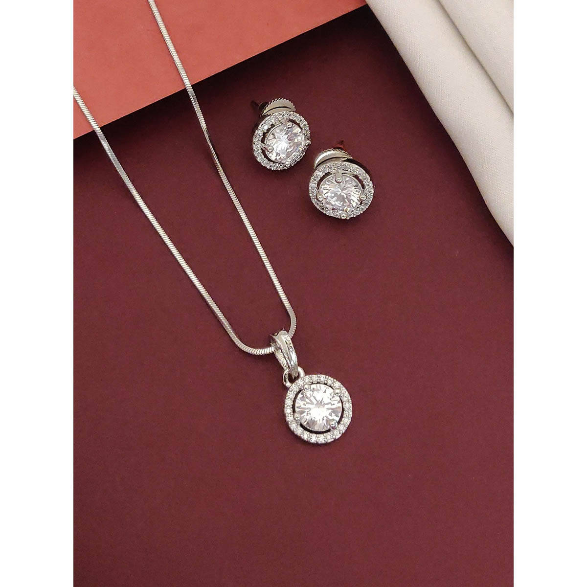 Abdesigns Sophisticated Silver Plated Cz Diamond Jewellery Set