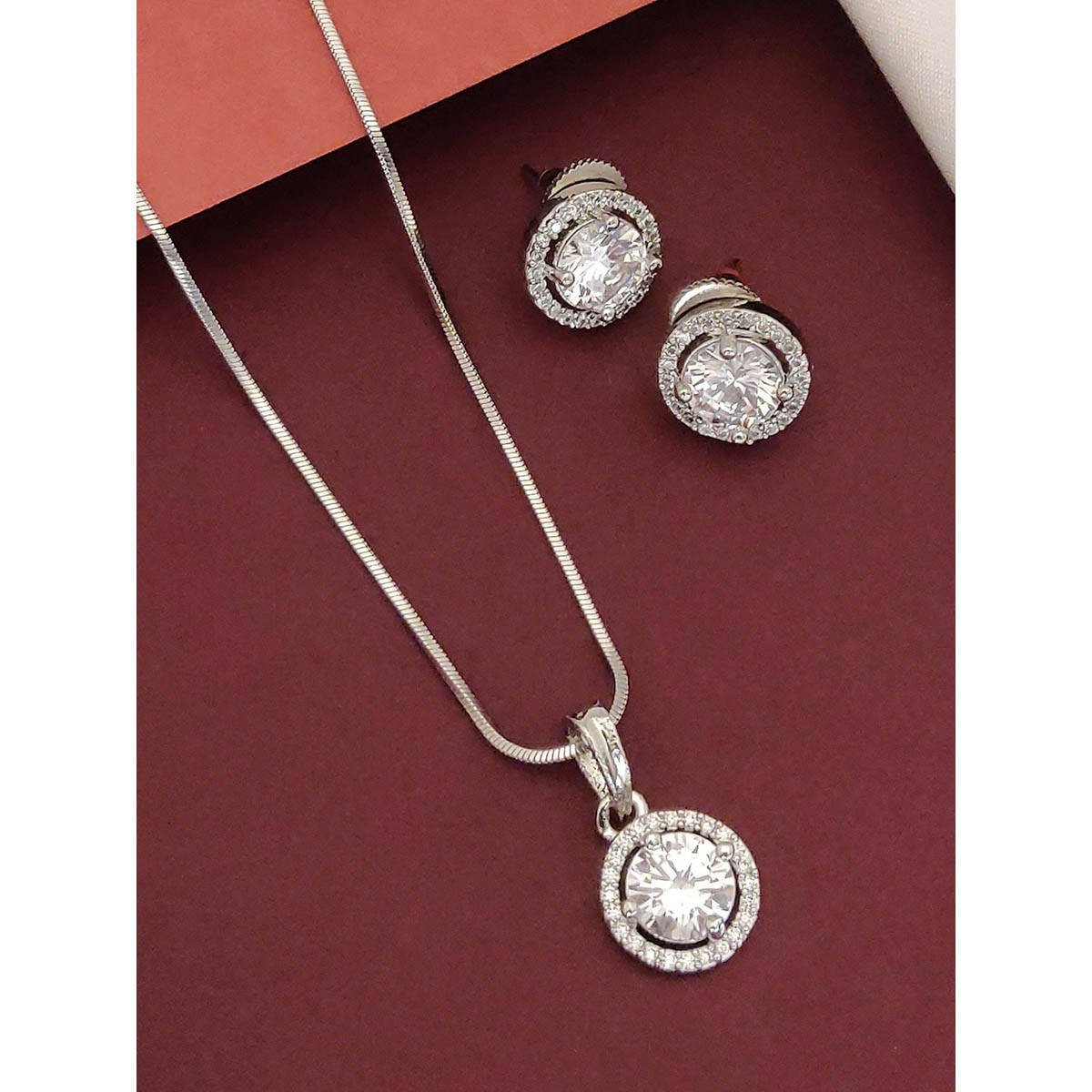 Abdesigns Sophisticated Silver Plated Cz Diamond Jewellery Set
