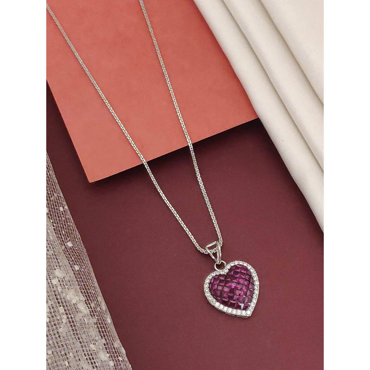 Abdesigns Sophisticated Silver Plated American Diamond Studded Necklace