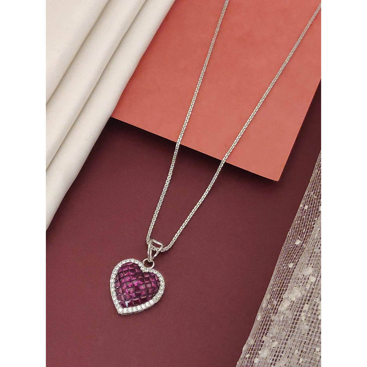 Abdesigns Sophisticated Silver Plated American Diamond Studded Necklace