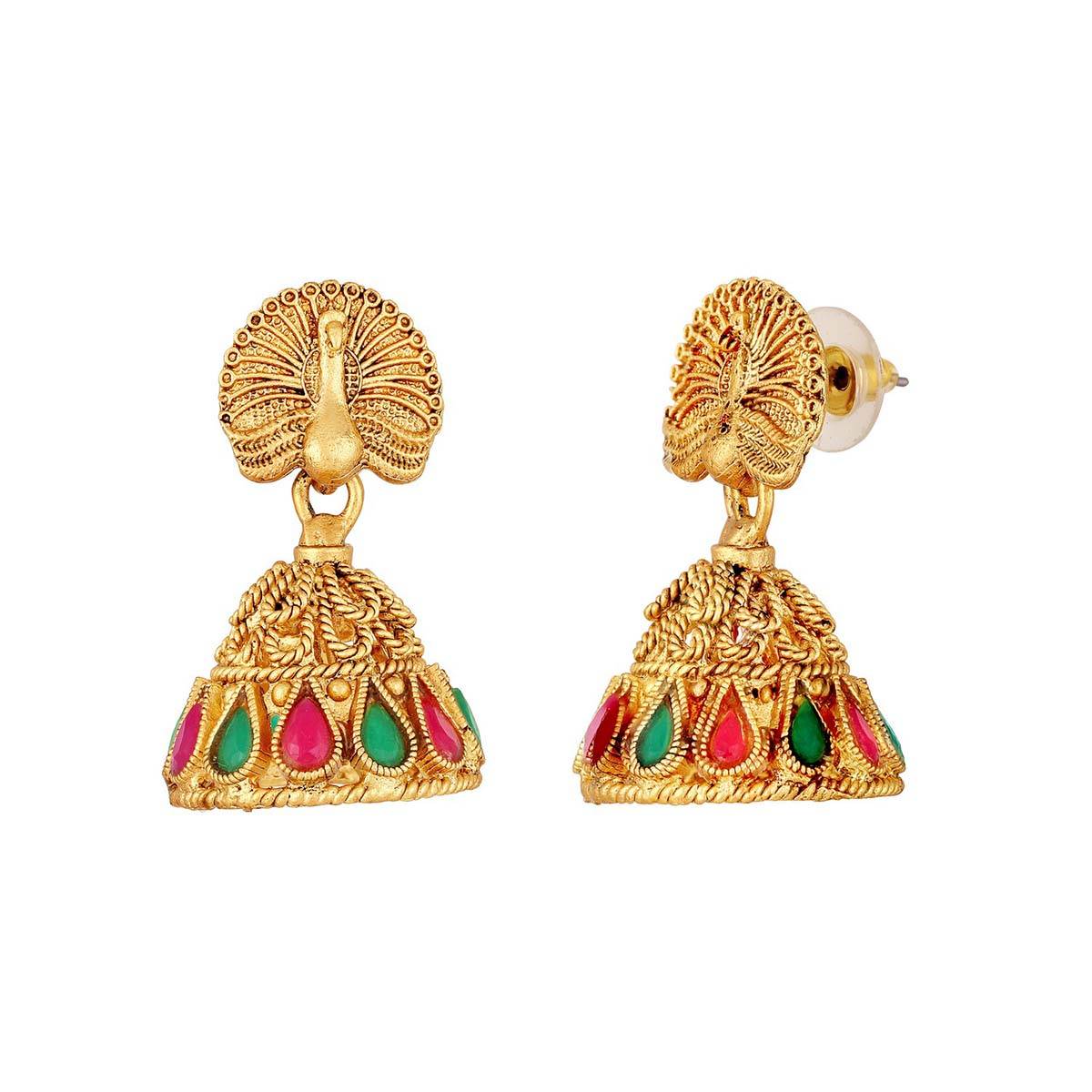 Aatmana 22K Gold Plated Golden Beads Pearl Radha Krishna Temple Necklace with Earrings
