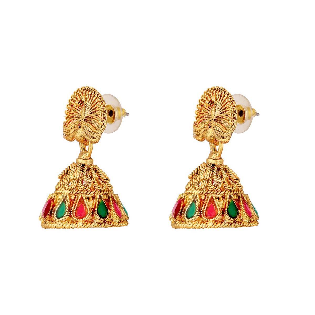 Aatmana 22K Gold Plated Golden Beads Pearl Radha Krishna Temple Necklace with Earrings
