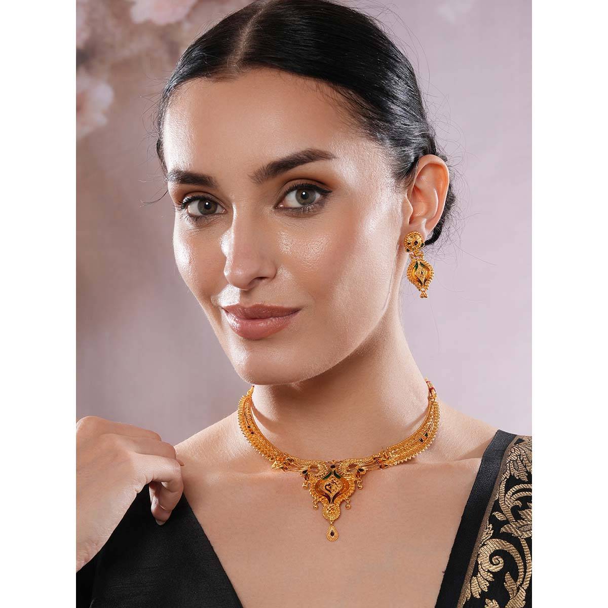Aatmana 22K Gold Plated Peacock Design Necklace with Matching Earrings