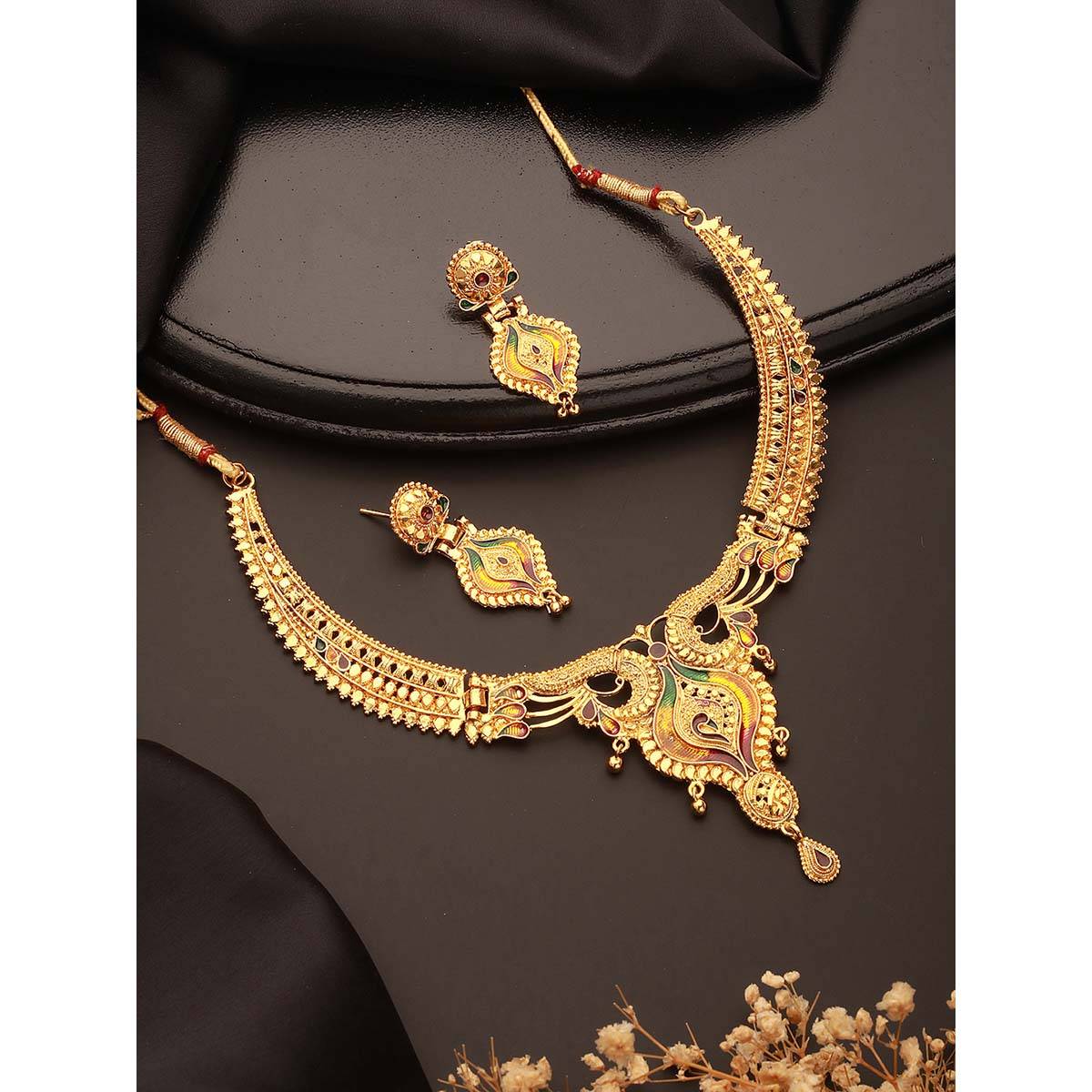 Aatmana 22K Gold Plated Peacock Design Necklace with Matching Earrings