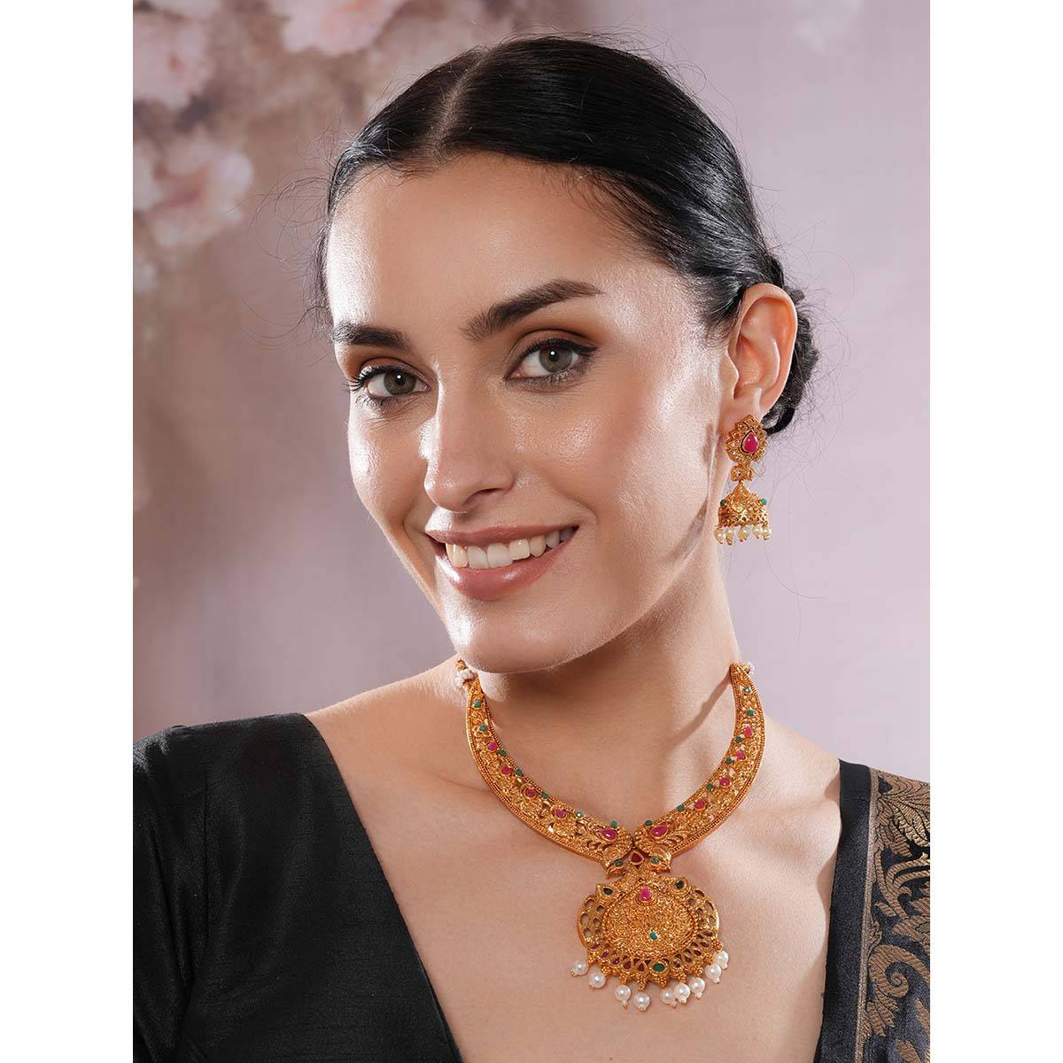 Aatmana 22K Gold Plated Peacock Design Necklace with Matching Earrings