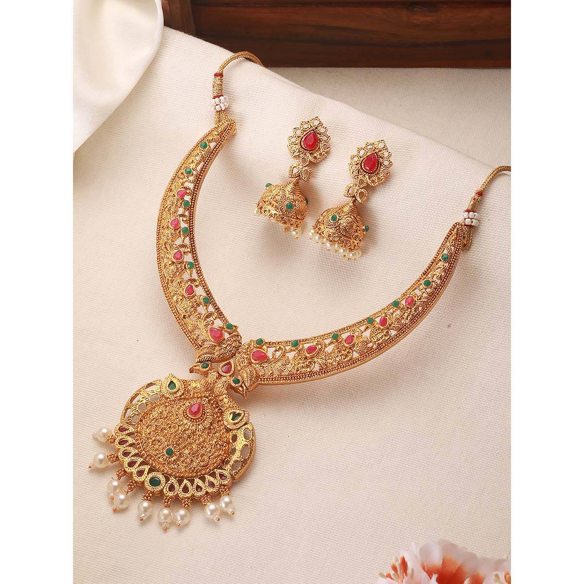 Aatmana 22K Gold Plated Peacock Design Necklace with Matching Earrings