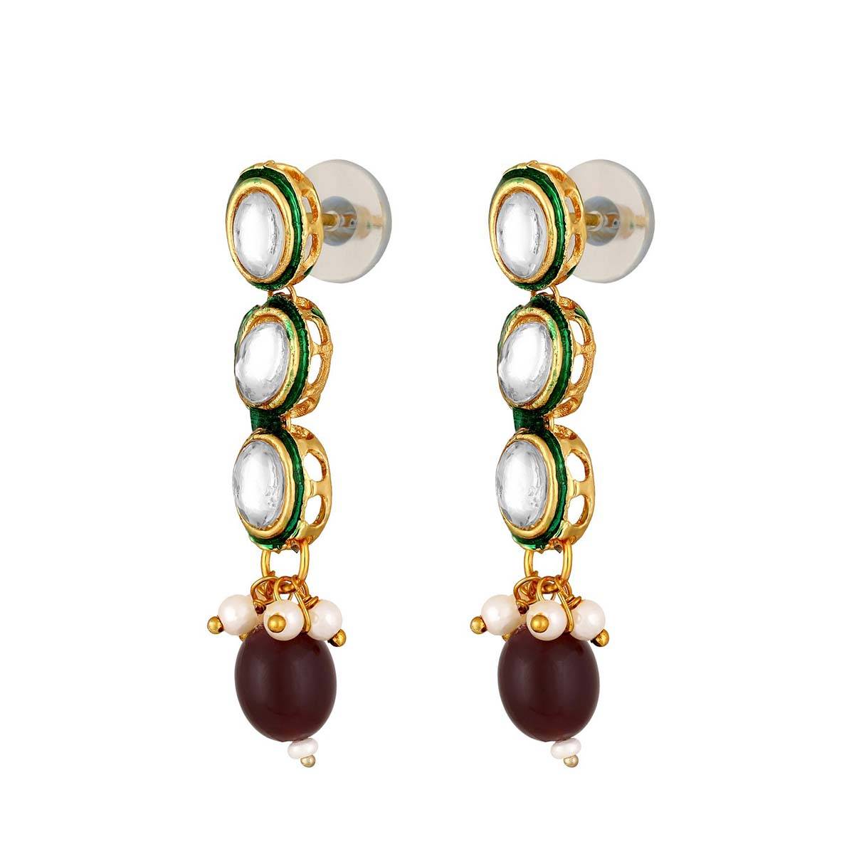 Aatmana Kundan Studded Multi-Color Pearl Beaded Handcrafted Necklace with Earrings