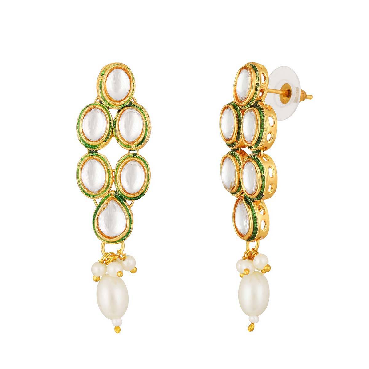 Aatmana Gold Plated Kundan Studded White Beaded Handcrafted Necklace with Earrings