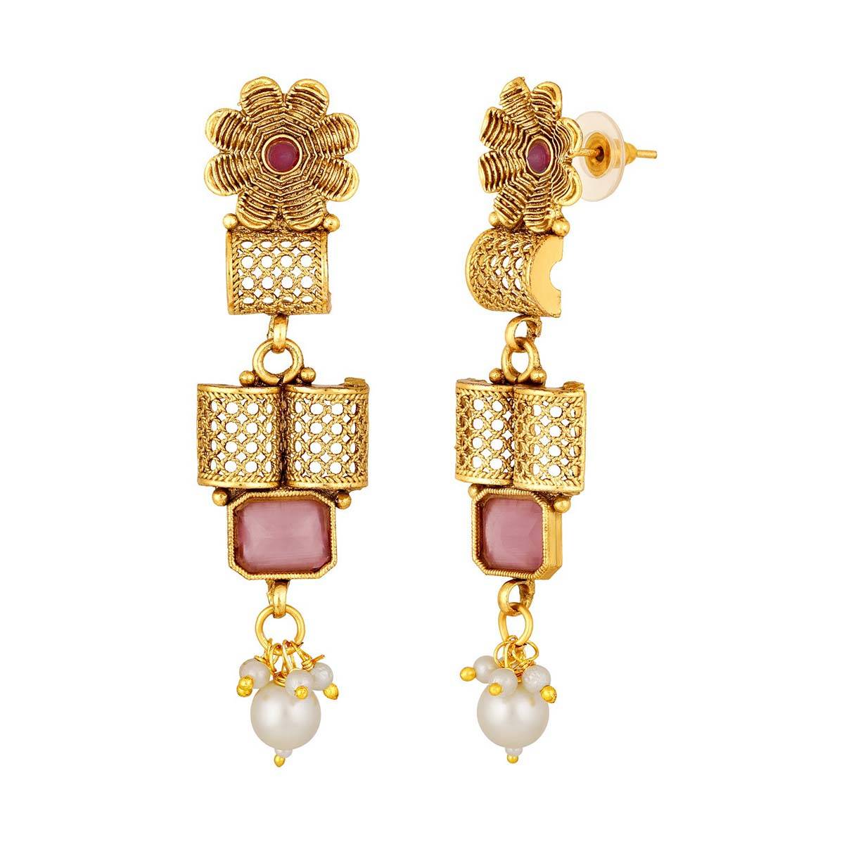 Aatmana Gold Plated Kundan Studded Floral Shaped Necklave with Earrings