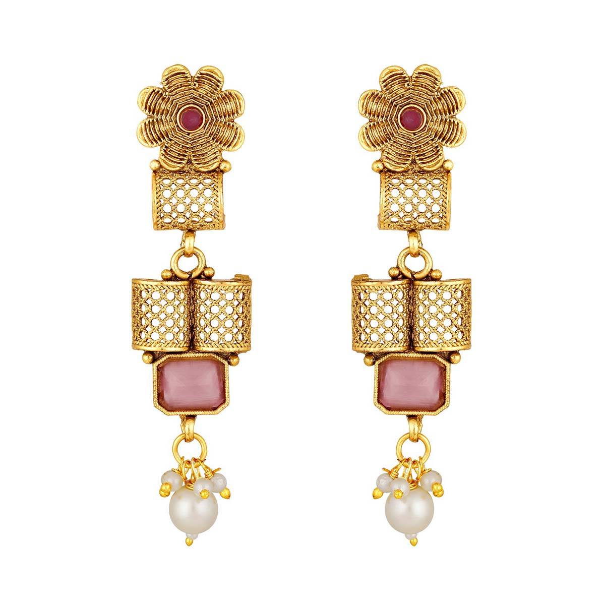 Aatmana Gold Plated Kundan Studded Floral Shaped Necklave with Earrings