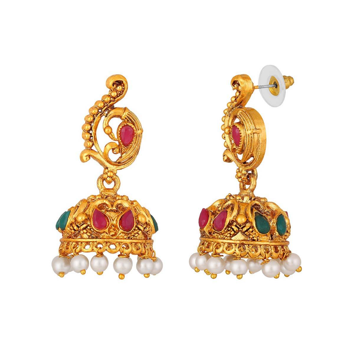 Aatmana Multi Color Stone Studded Antique Peacock Necklace with Earrings