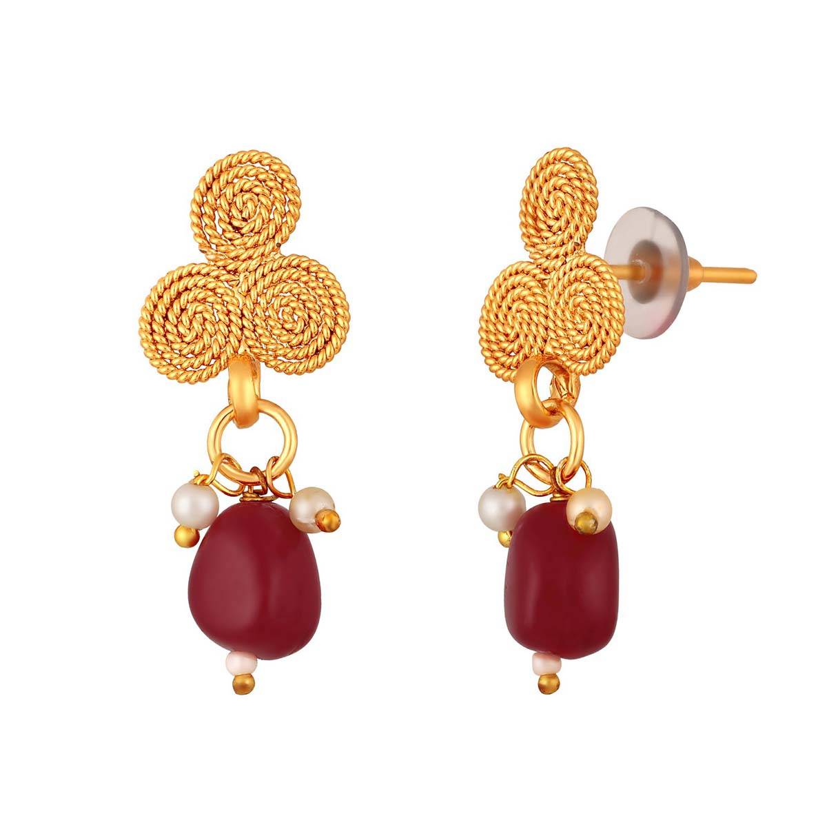 Aatmana Gold Plated Red Stone Studded Spiral Necklace with Earrings