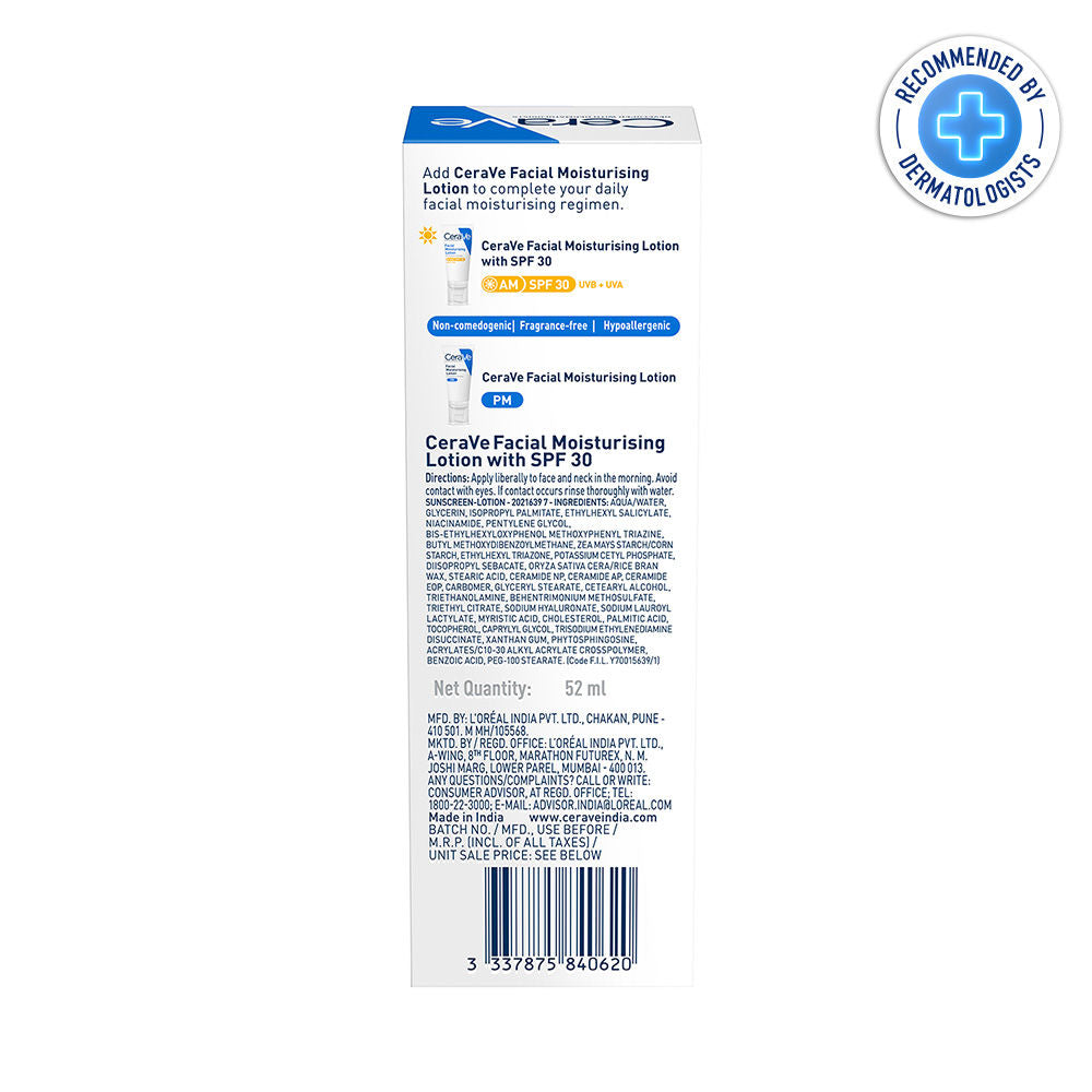CeraVe AM Facial Moisturizer With Sunscreen SPF 30 UVB + UVA, Dermatologist Recommended Day Cream (50 g)
