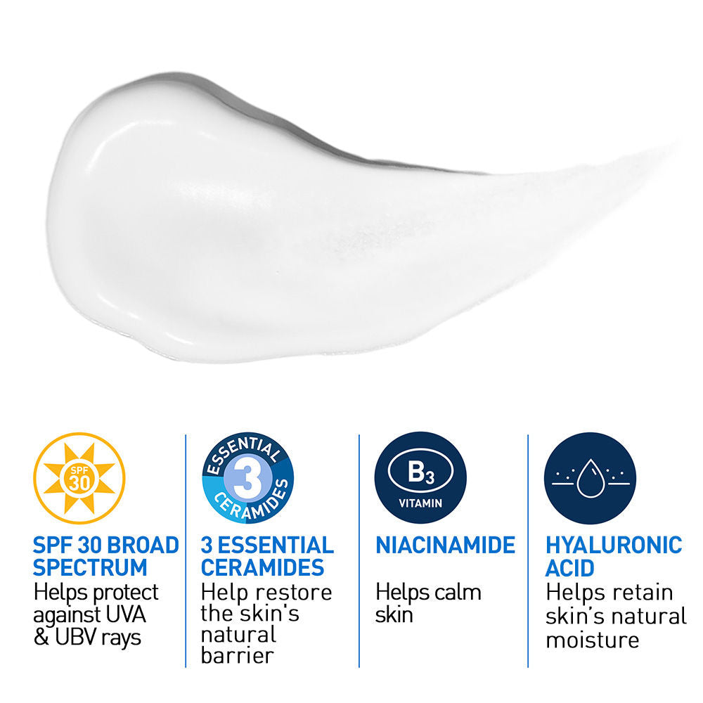 CeraVe AM Facial Moisturizer With Sunscreen SPF 30 UVB + UVA, Dermatologist Recommended Day Cream (50 g)