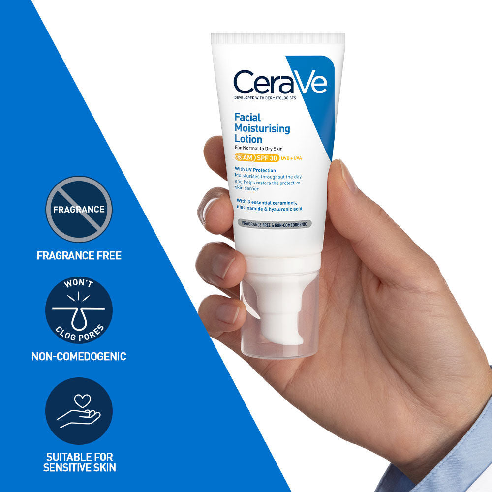 CeraVe AM Facial Moisturizer With Sunscreen SPF 30 UVB + UVA, Dermatologist Recommended Day Cream (50 g)