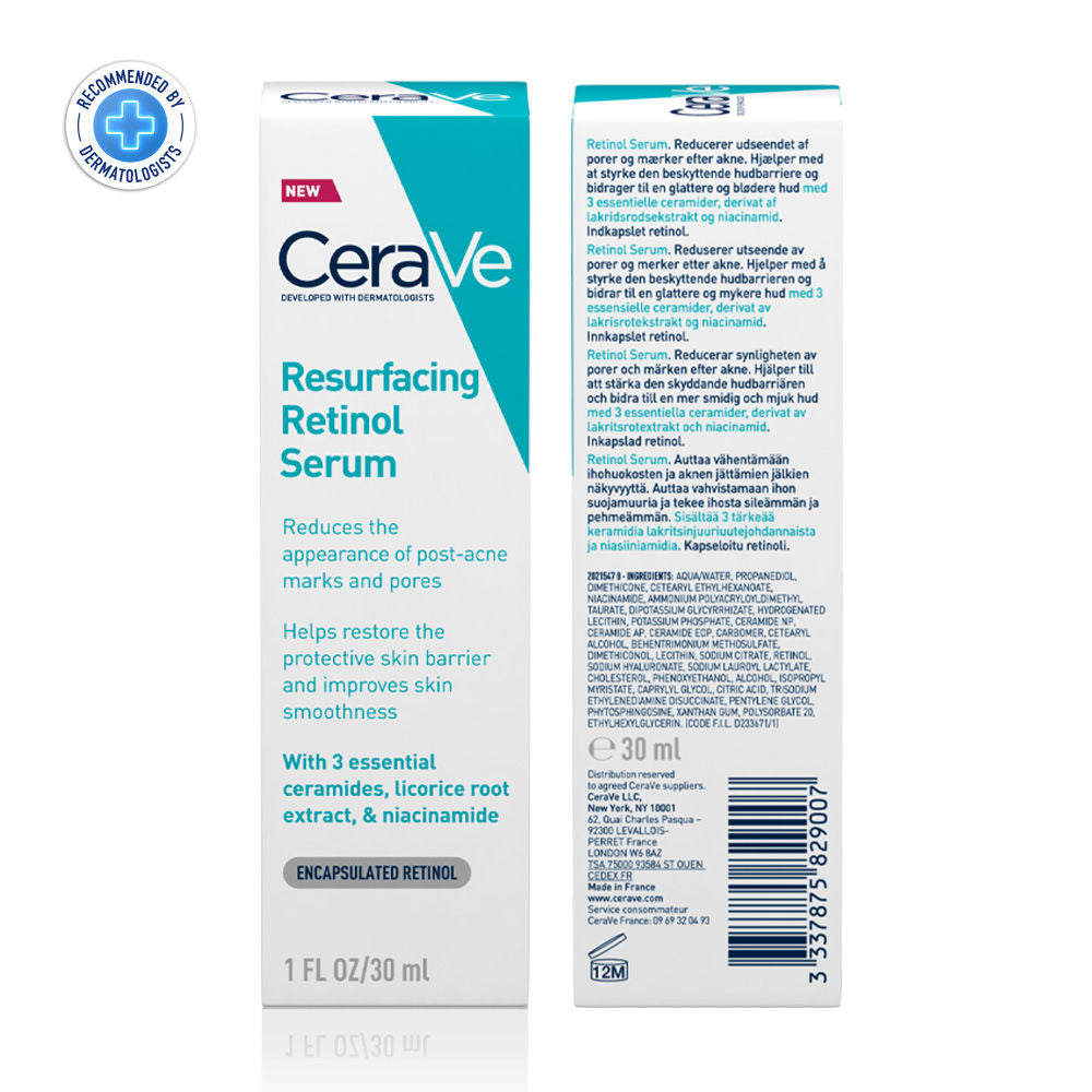 CeraVe Resurfacing Retinol Serum, Reduces Acne Marks with Licorice Root Extract & Niacinamide (30ml)