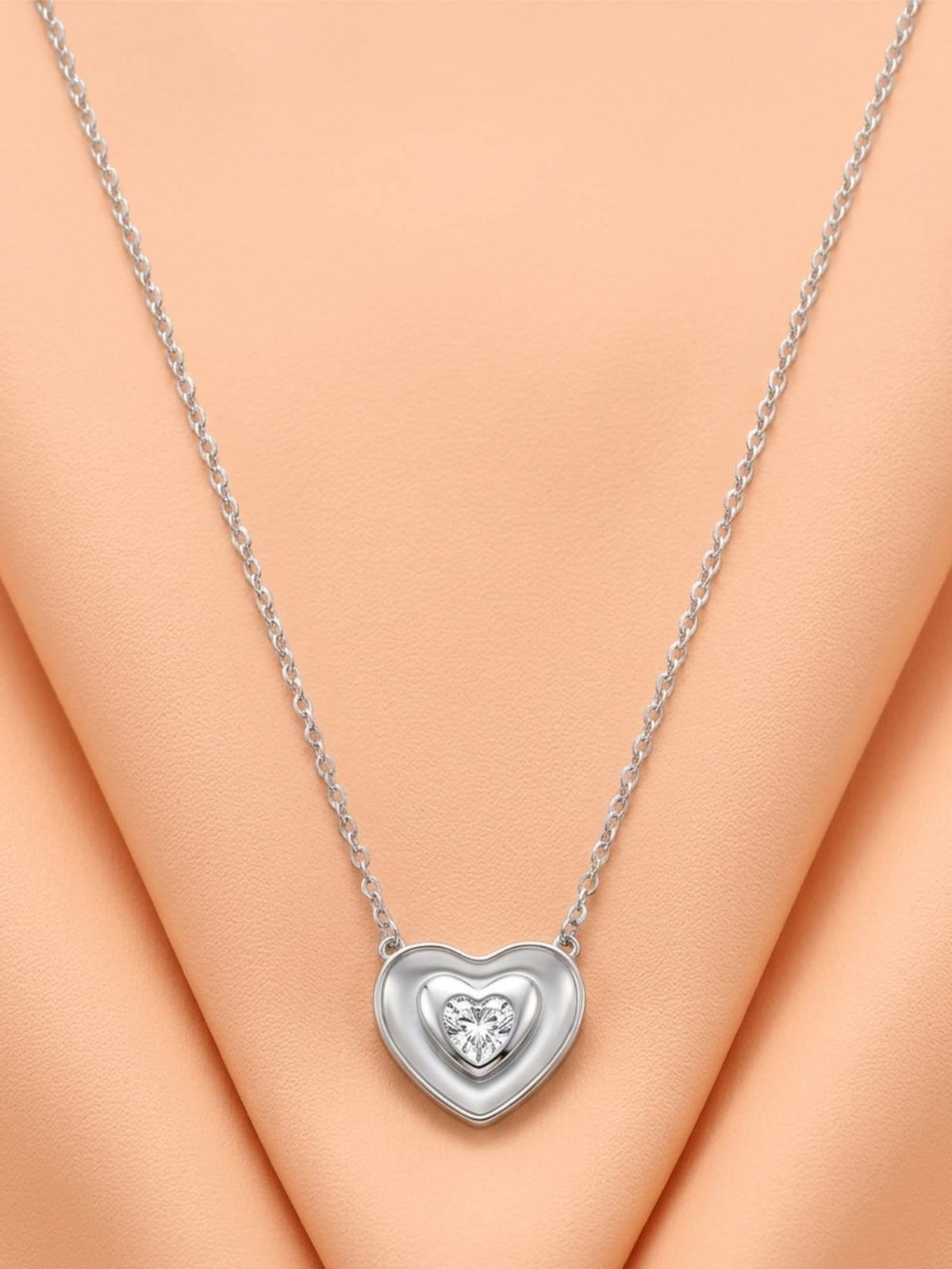 925 SILLER 925 Pure Silver White Double Heart Radiance Necklace