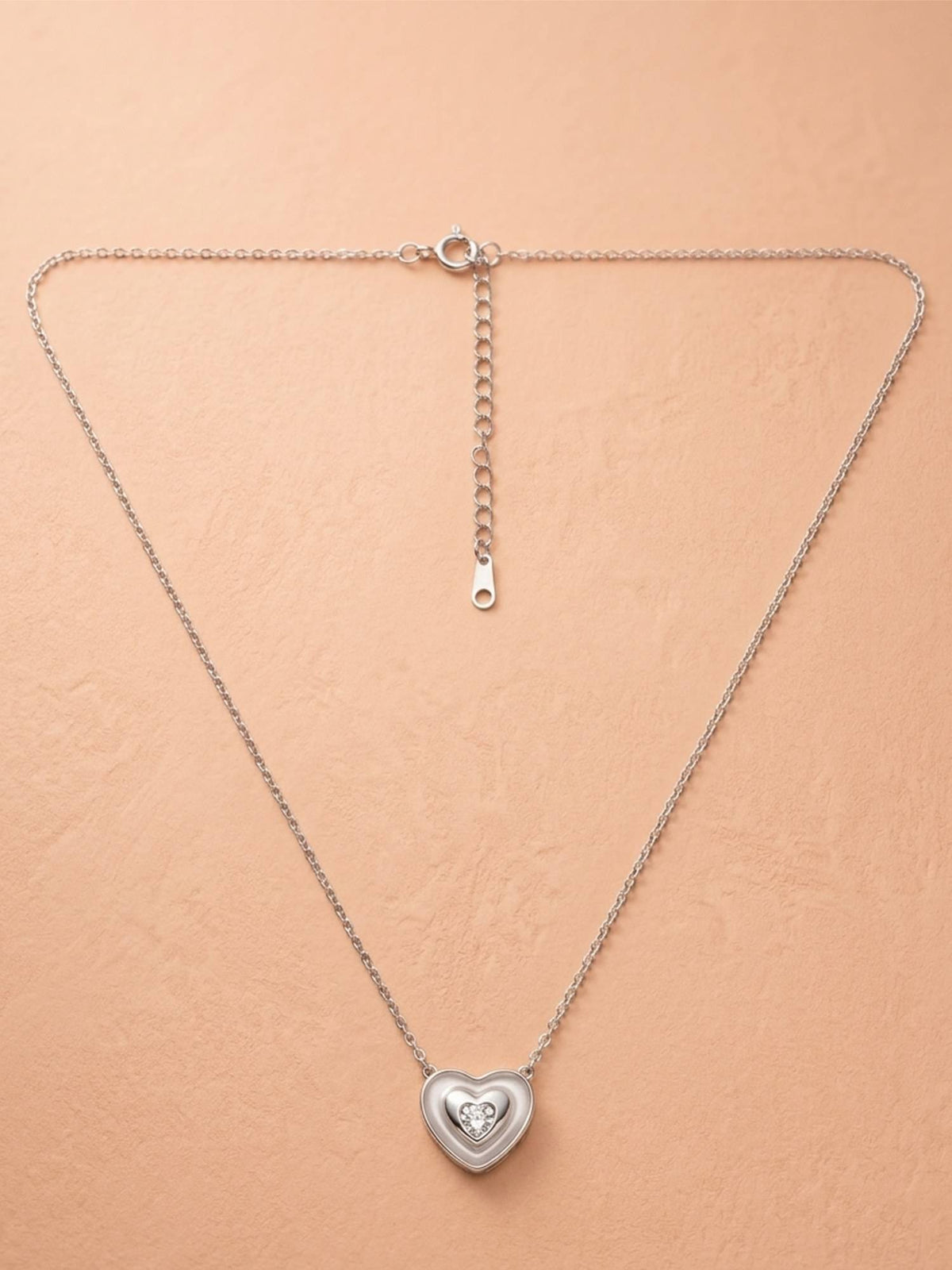 925 SILLER 925 Pure Silver White Double Heart Radiance Necklace