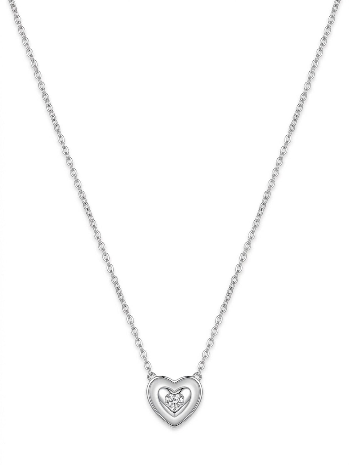 925 SILLER 925 Pure Silver White Double Heart Radiance Necklace