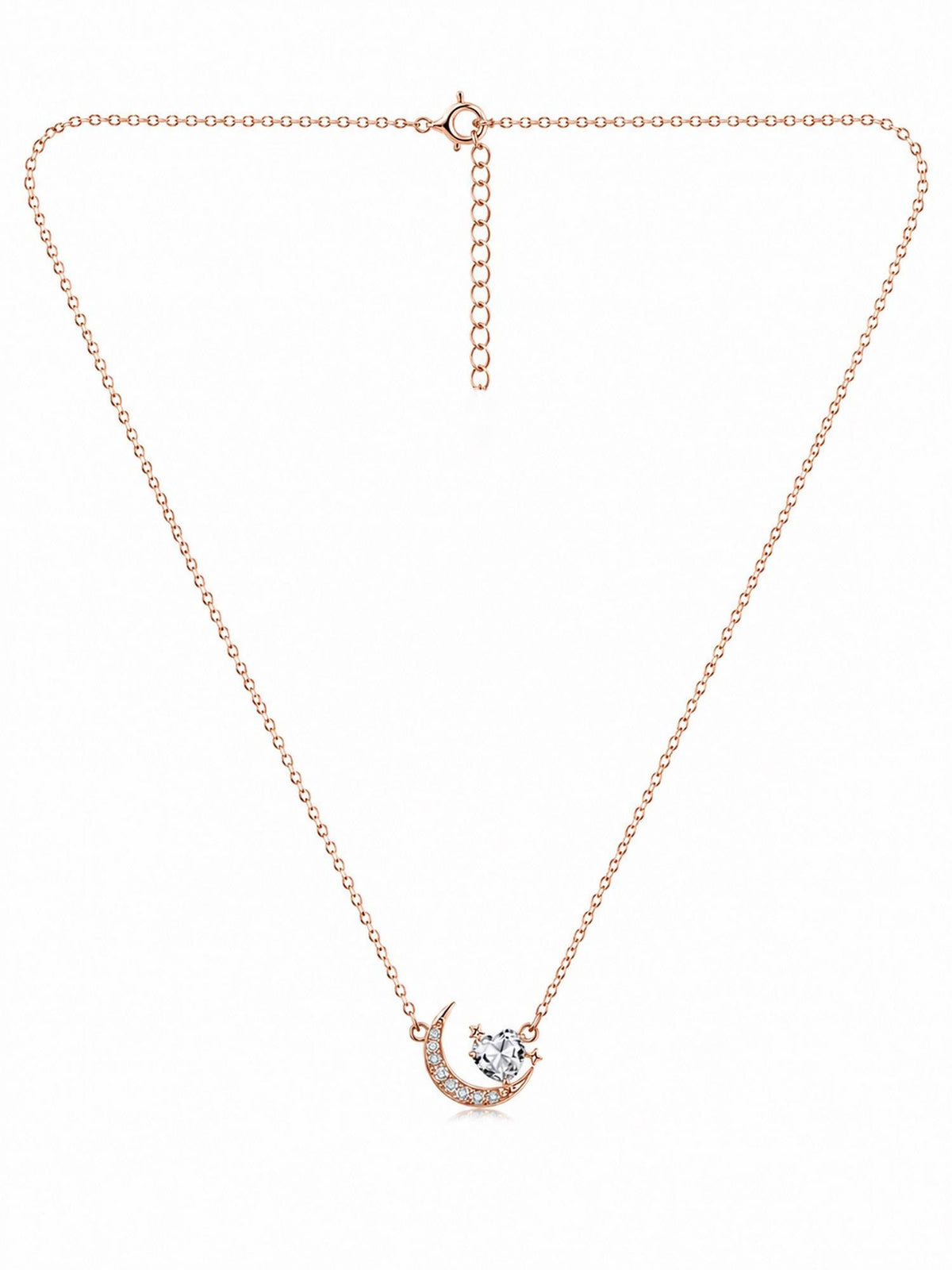 925 SILLER 925 Pure Silver White Celestial Heart Moon Necklace