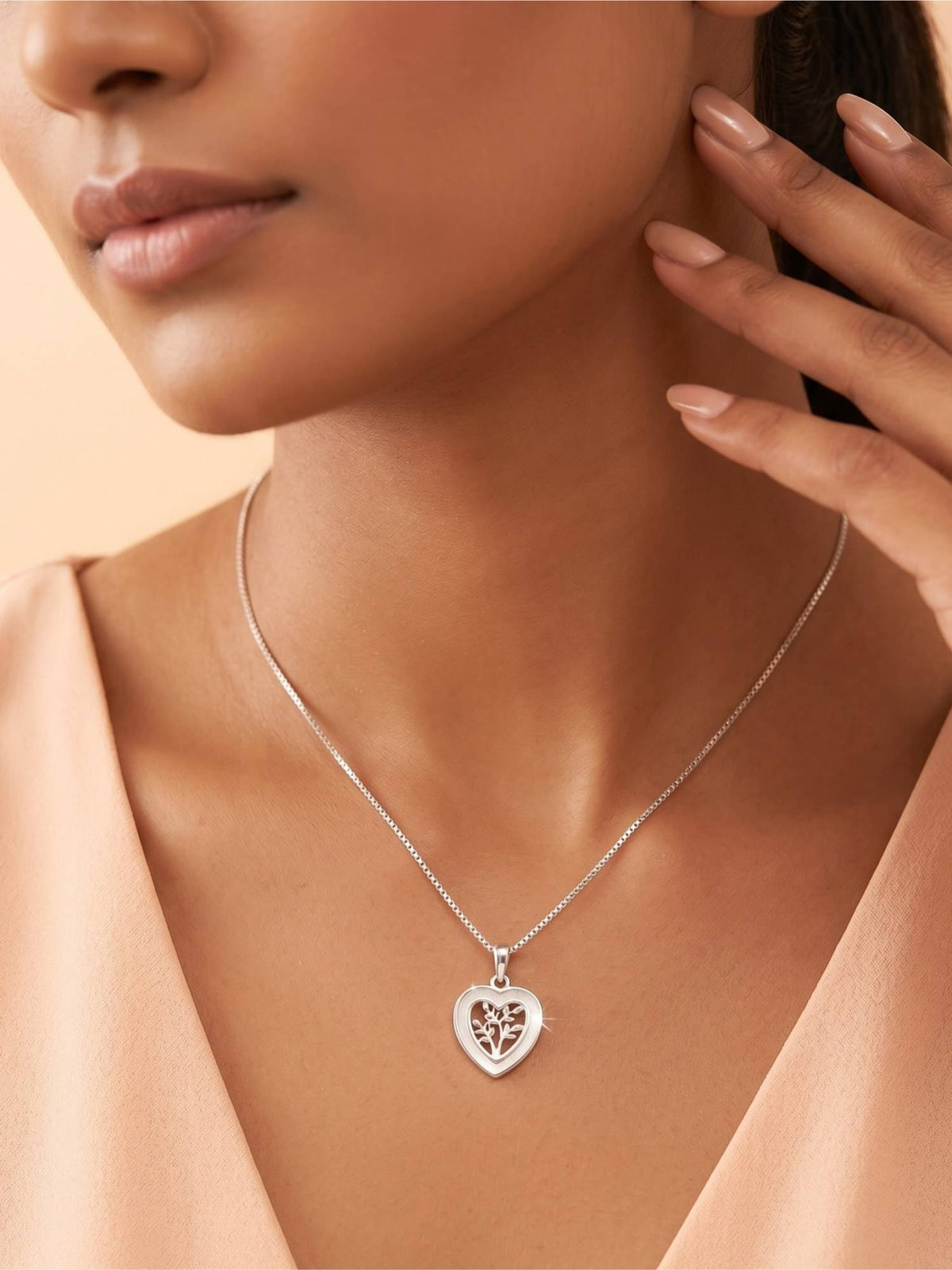 925 SILLER 925 Pure Silver White Eternal Heart Tree Necklace