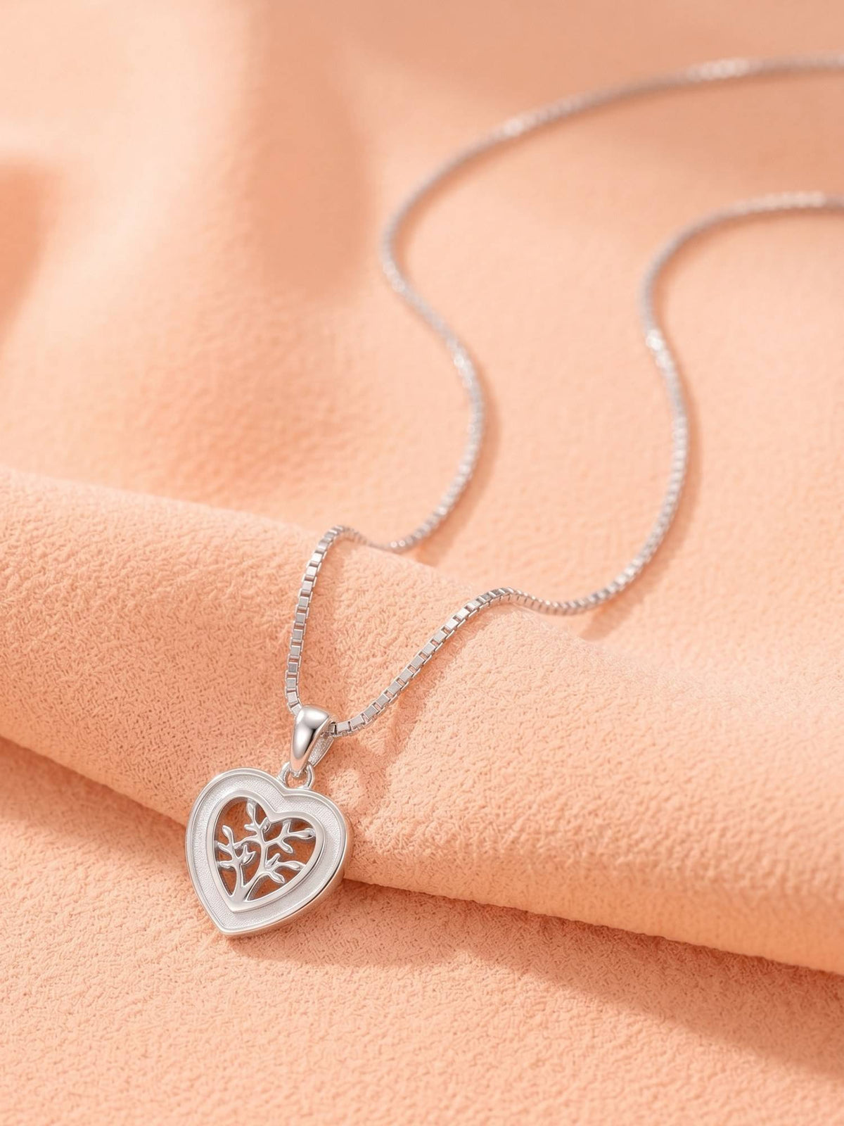 925 SILLER 925 Pure Silver White Eternal Heart Tree Necklace