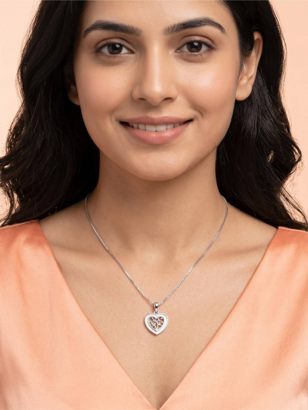 925 SILLER 925 Pure Silver White Eternal Heart Tree Necklace