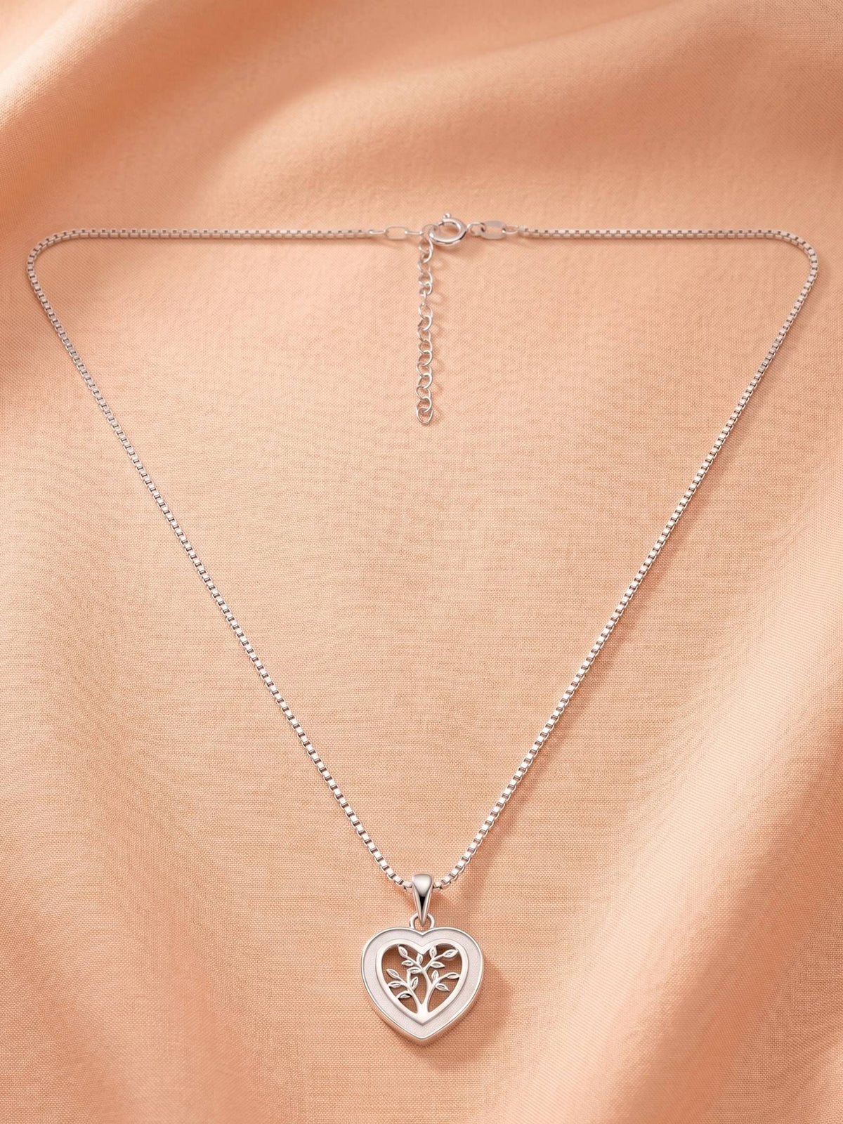 925 SILLER 925 Pure Silver White Eternal Heart Tree Necklace