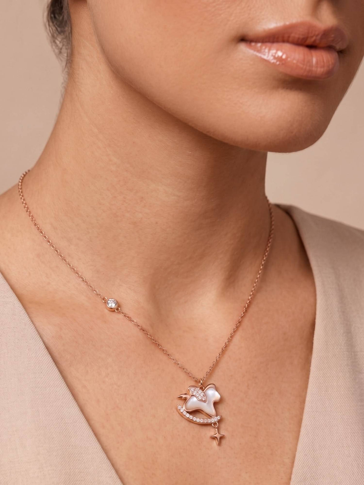 925 SILLER 925 Pure Silver White Butterfly Charm Necklace
