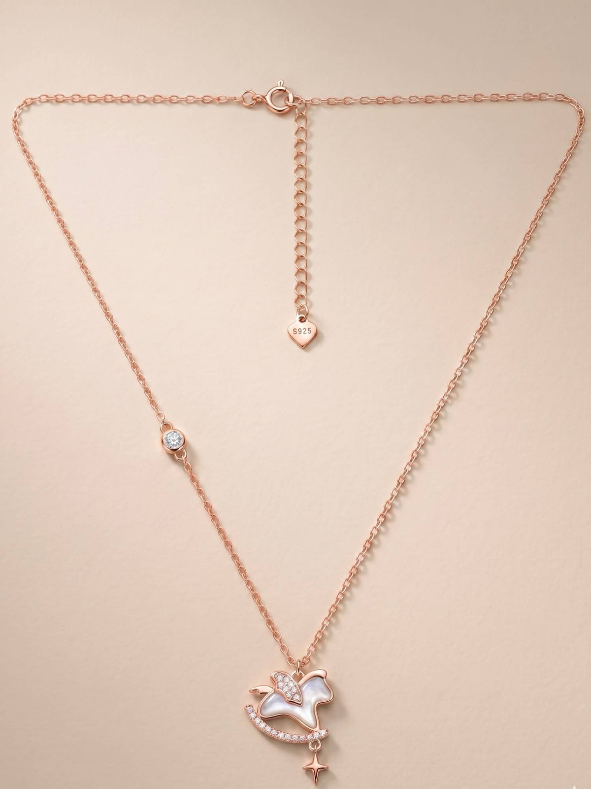 925 SILLER 925 Pure Silver White Butterfly Charm Necklace