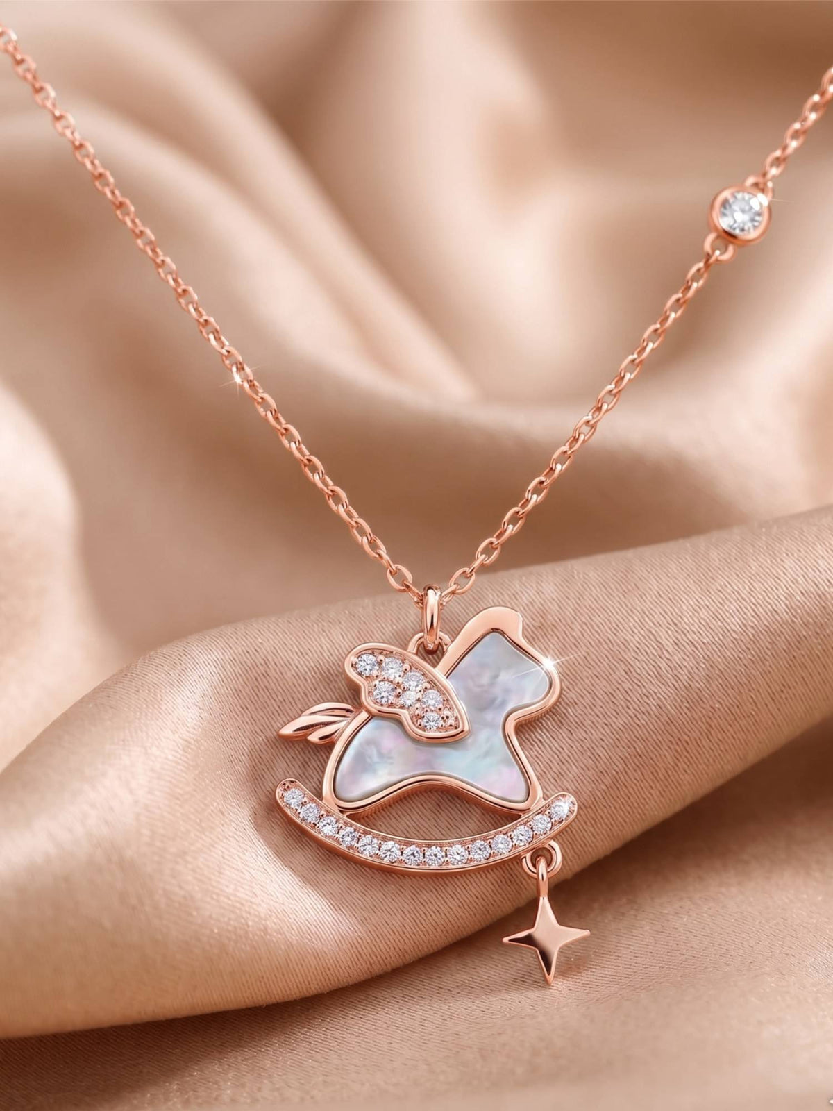 925 SILLER 925 Pure Silver White Butterfly Charm Necklace