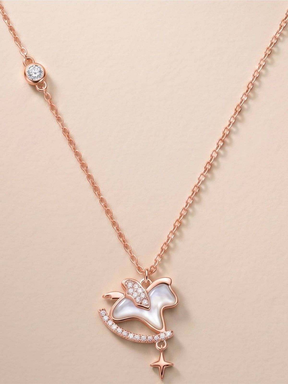 925 SILLER 925 Pure Silver White Butterfly Charm Necklace