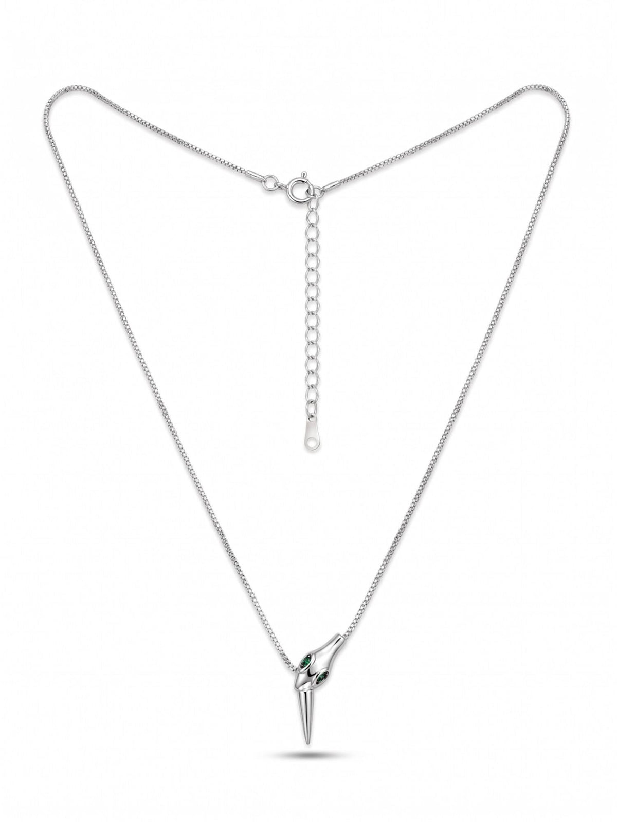 925 SILLER 925 Pure Silver Green Serpent Fang Necklace