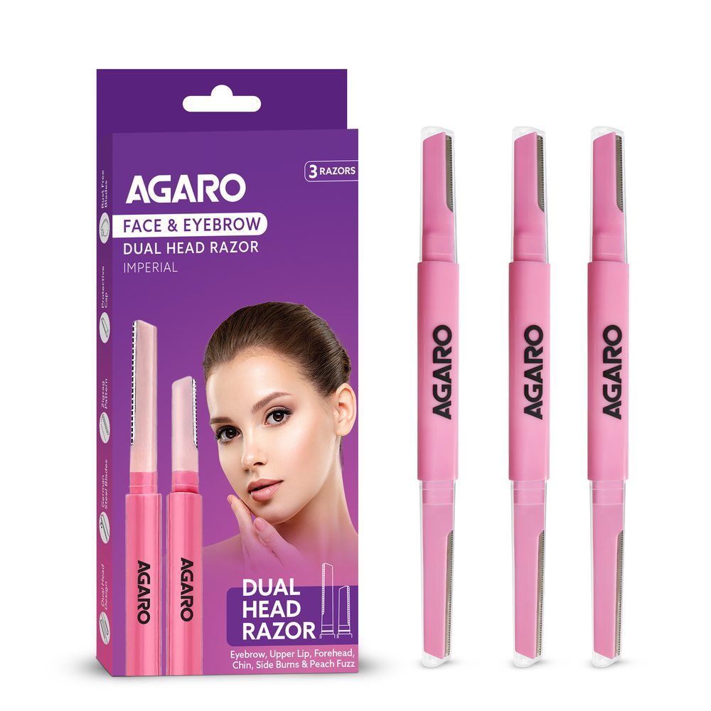 AGARO Imperial Face & Eyebrow Razor for Women (Pack of 3) | Dual Blade Head with German Blades | Easy Facial Hair Shaping & Shaving | Reusable up to 5 Times | R